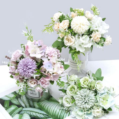 Boule de fleurs artificielles de style nordique en forme de bourgeon de thé, boule d'hortensia à 7 branches en forme de bourgeon de thé, boule d'oignon en forme de bourgeon de thé, photographie de mar (1/5)