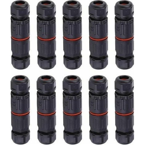 Lot de 10  Fil électrique étanche, connecteur de câble extérieur pour boîte de jonction étanche,  IP68 Connecteur de câble électrique étanche pour connecteur 3 broches prise de courant extérie