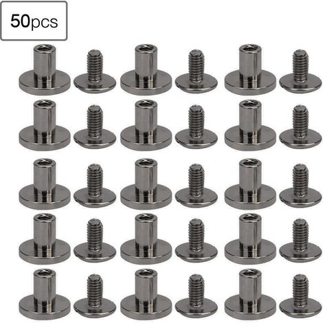 50 jeux de rivets à tête plate en cuivre pur de 8 mm avec sangles en cuir et vis, adaptés à la reliure de cahiers, finition canon de fusil.