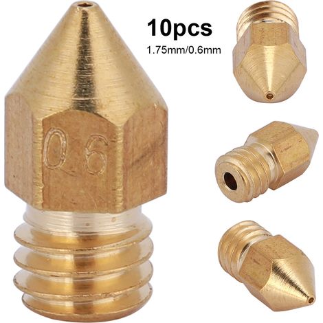 Packung mit 10 MK8-Extrusionsdüsen für 3D-Drucker, aus Messing, 1,75 mm/0,6 mm (1/5)