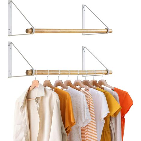 Coat Rack Wall Mounted Wooden Coat Rack Wall Mounted Clothes Rail Industrial Style Hallway Furniture Modern Wardrobe Rail Coat Rack for Entryway Wall Door Bathroom Bedroom White (1/5)