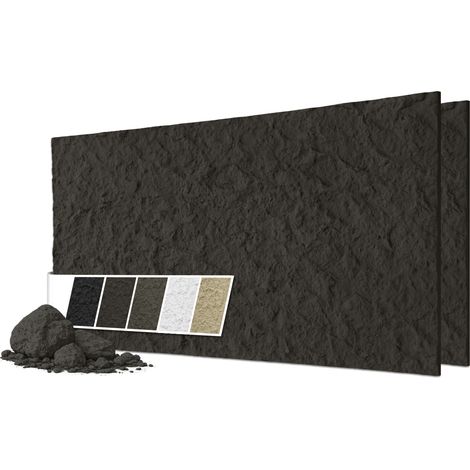 HEXIM Wandpaneele 3D Steinoptik 120x60cm – PU Wandverkleidung in Bruchstein-Felsen Kunststoff-Steinwand 2cm Stärke: 2 Paneele, A007-05 Light Black (1/5)