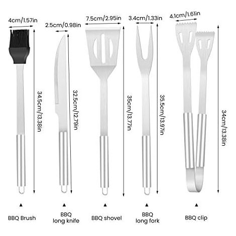 Set di 5 utensili per barbecue, set di attrezzi per barbecue in acciaio inossidabile, accessori per barbecue, utensili per barbecue, adatti per giardino, attività all'aperto, escursioni e barbecue. (1/4)