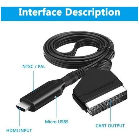 Convertisseur péritel vers HDMI, câble péritel HDMI, adaptateur péritel vers HDMI, péritel vers HDMI avec câble d'entrée péritel et port de sortie HDMI, pour moniteur TV projecteur STB VHS Xbox PS3 (1/3)