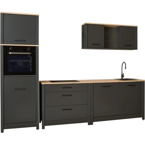 Cucina Modulare 300 cm Antracite Rovere Mobili Colonna 2 Pensili (1/5)