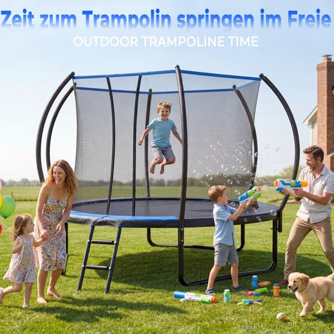 Trampolino rotondo 305 cm con rete di sicurezza e scala, CE, nero/blu OKMYHOME (1/5)