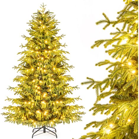 Sapin de Noël Artificiel 180CM, Arbre Articulé Pré-éclairé avec 270 Lumières LED Blanc Chaud, 746 Branches Mixtes en PE et PVC & Pied Pliable