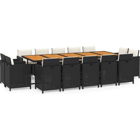 Maison Exclusive - 15-tlg. Garten-Essgruppe mit Kissen Poly Ratta