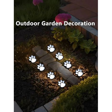 2 Pièces Lumières LED solaires blanches à empreinte de patte de chien, capteur intelligent, éclairage pour allée de jardin pour décoration d'animaux domestiques (1/4)