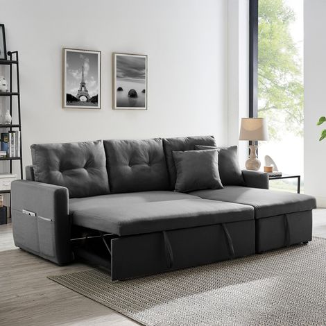 Divano letto angolare grigio a 4 posti MALMO (1/4)