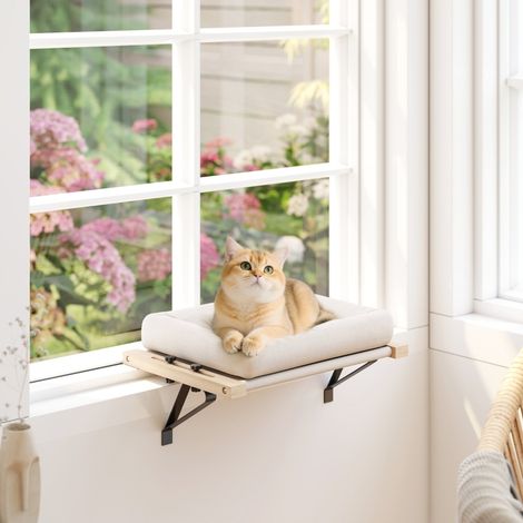 Maison à chat avec support pour rebords de fenêtres et chauffages,coussins,cadre en bois,blanc