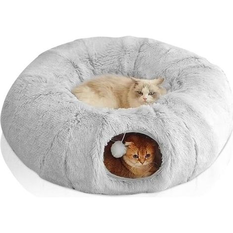 Túnel redondo de felpa suave para gatos, acogedora cama tipo túnel escondida, cabaña para gatos de interior, túnel para gatos, colores arcoíris (1/5)