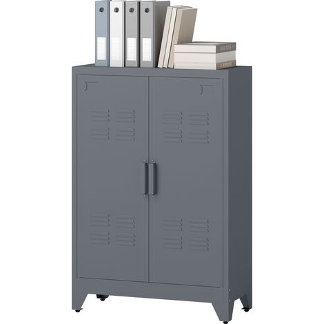 Armoire de bureau à trois niveaux, armoire métallique à 2 portes et étagères réglables, classeur pour la maison ou le garage, grise