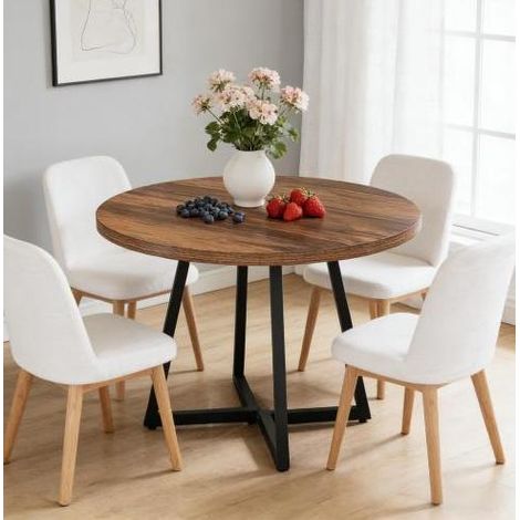 Mesa de comedor redonda 80 cm estilo industrial, negra y marrón rústico, para 2-4 personas (1/5)