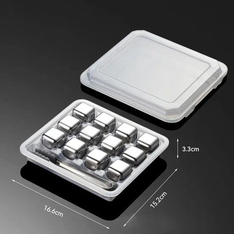 (12 pièces, clip argenté) Pierres à whisky réutilisables, glaçons en acier inoxydable, refroidisseur à vin à congélation rapide, granules métalliques de qualité alimentaire, accessoires de bar (1/5)