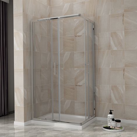 ELEGANT Corner Entry Sliding Shower Enclosure Door Cubicle 900 x 700 mm with Tray (1/5)