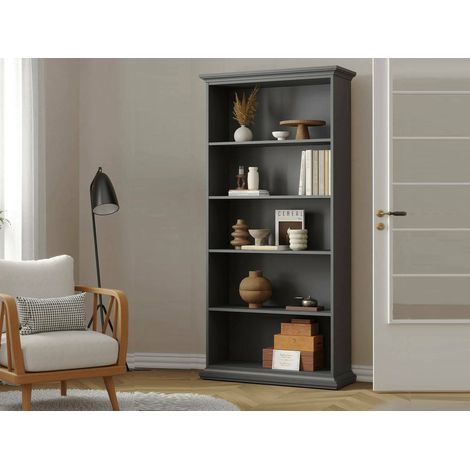 Dmora - Estante para libros Mireille, Estante de oficina, Porta libros móvil, Biblioteca, 96x37 h201 cm, Gris (1/5)