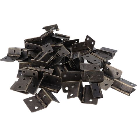 Ensemble de 50 charnières, boîte en fer durable électroplaqué et en bois, pièces de réparation incluant les vis, finition bronze antique.