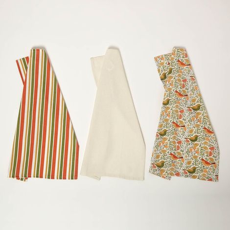 HOMESCAPES 100% Cotton Song Bird Tea Towels, Pack of 3 (1/5)