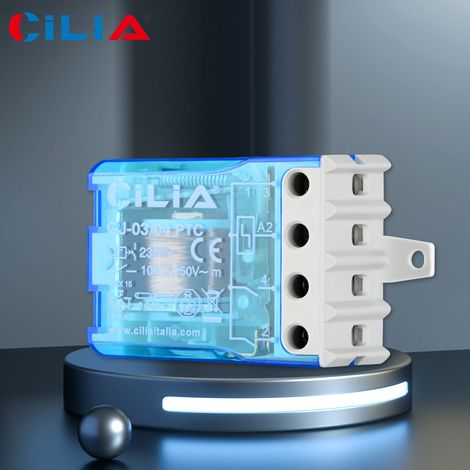 Relais électromécanique CILIA 230 V 10 A à impulsions, type 26.08 (pas à pas), avec circuit de bobine et contacts séparés, et interrupteur de dérivation. 4 séquences, 2 contacts NO pour l'éclairage. (1/5)