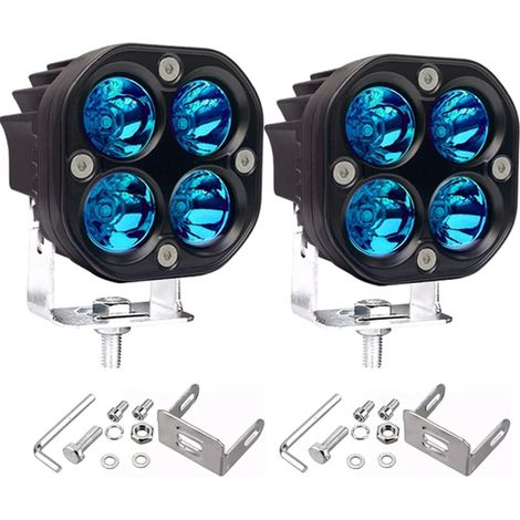 7,6 cm LED-Scheinwerfer, Lauflichter, 40 W, wasserdicht, quadratisch, Nebelscheinwerfer, für Auto, Motorrad, SUV, LKW, 2 Stück, blaues Licht (1/5)
