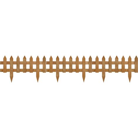 Pack of 12 Wooden Border Fences, Garden Fixed Picket Fence  Lawn Edging, Flowerbed, 60L x 1D x 34H cm, Brown (1/5)