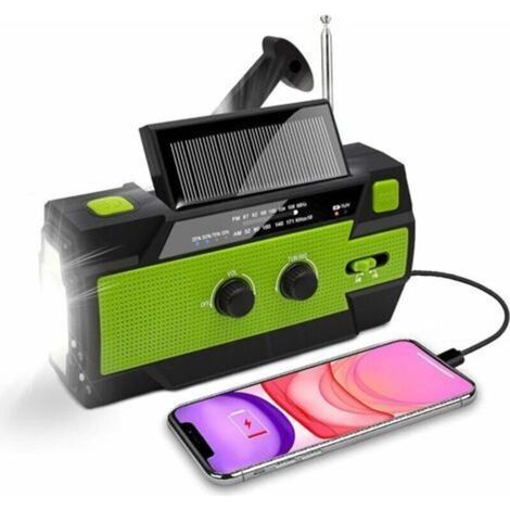 Solarbetriebenes Baustellenradio, tragbares Kurbelradio mit AM/FM-Radio, eingebautem 4000-mAh-Akku, 4-stufiger LED-Taschenlampe, LED-Leseleuchte mit Bewegungssensor, für den Außenbereich (1/5)