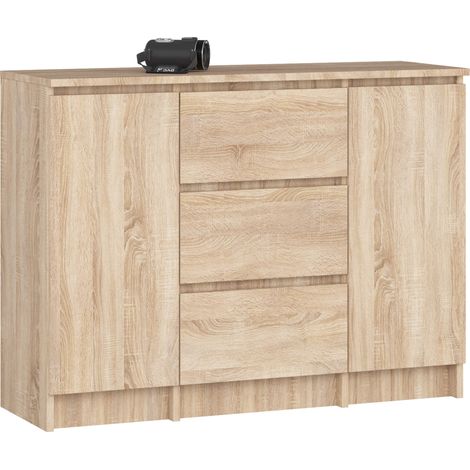 Kommode K100 Sonoma Eiche 101 cm 2 Türen 3 Schubladen 4 Regalböden B101xH76xT35 cm (1/5)