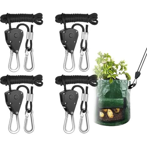 Corde à cliquet réglable 2 m – Lot de 4 – Charge maximale 60 kg – Corde en polypropylène tressé avec poulie en alliage de zinc (1/5)
