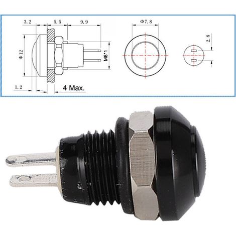 1A 24V 8mm Mini voiture étanche bouton poussoir momentané interrupteur d'alimentation en alliage d'aluminium de Zinc (1/4)