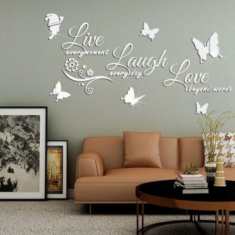 Pegatinas de pared, pegatinas acrílicas con efecto espejo, pegatinas de vinilo con las frases "Vive cada momento", "Ríe cada día" y "Ama sin palabras" – juego de 6 en varios colores, acrílico de 1 mm (1/5)