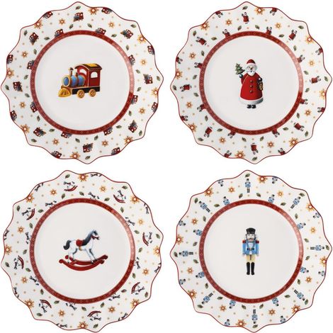ensemble d’assiettes anniversaire 4 pièces multicolore, ensemble d’assiettes, assiette plate, motif Noël, vaisselle de Noël, porcelaine (1/5)