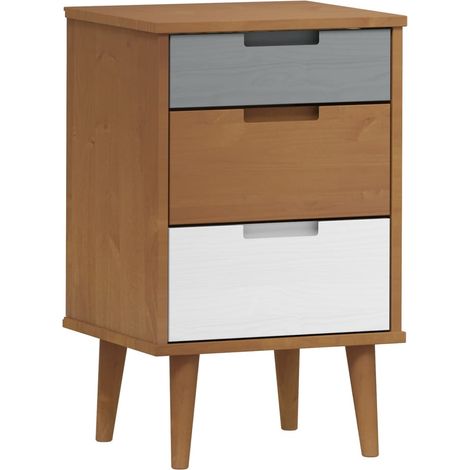 Comodino con 3 cassetti 40 x 35 x 65 cm in legno di pino marrone grigio e bianco DEC034150