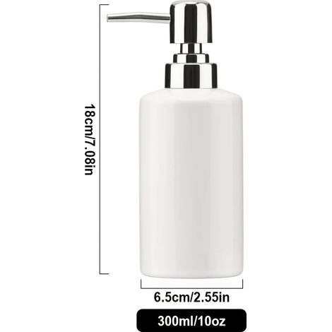 Distributeur de savon (BLANC) 1 pièce, distributeur de savon liquide en céramique de 300 ml/10 oz avec pompe, distributeur de savon à vaisselle rechargeable pour cuisine, salle de bain et toilettes. (1/5)