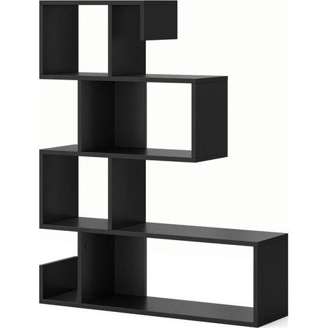 Design Géométrique en S Étagère Bibliothèque 5 Niveaux Meuble de Rangement Vertical pour Salon et Bureau Noir (1/5)
