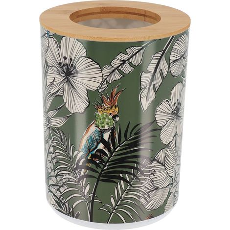 Bidone in pp stampato con coperchio in bambù 5l - jungle fever khaki - Tendance