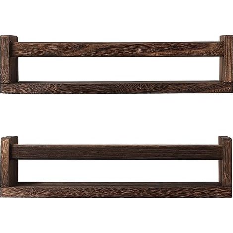 Étagère murale en deux parties - Étagère à épices avec une tablette pour la décoration du salon - Étagère de rangement en bois massif avec cadre photo - Couleur noyer (1/5)