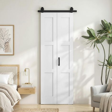 Porta 71x213cm, Stile Rustico, Kit Montaggio, Maniglia, Bianco Effetto Legno.