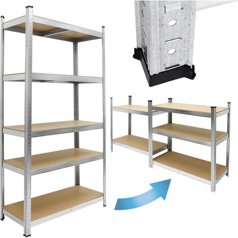 ECD Germany Estantería Galvanizada de Taller 180x90x40 cm Estante Modular Industrial Mesa de Trabajo Garaje Armario de Almacenamiento de 5 Baldas carga 750 kg Banco Metálico con Altura Ajustable (1/5)