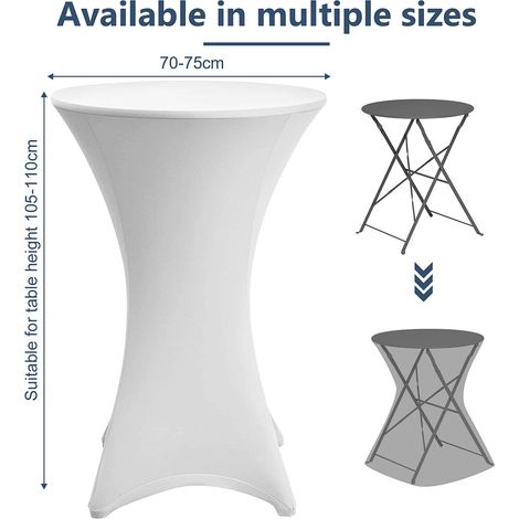Randaco Lot de 5 housses extensibles pour tables hautes, blanc – Housse élastique pour tables de bistrot Ø 70–75 × 110 cm avec 4 pattes de fixation