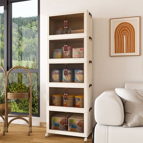 Armadio pieghevole a 5 livelli in PP bianco con ante magnetiche e ruote - CHICFURN (1/5)