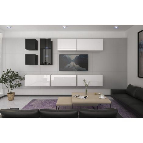 Ensemble meuble TV NEXT 280 AN280-17BW-HG24-1B blanc-noir brillant 284 cm