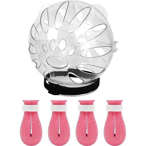 Casque à bulles respirant Cat avec couvre-pattes en silicone, capuche réglable en plastique pour chat rose, coupe des ongles pour le bain et le rasage (1/5)