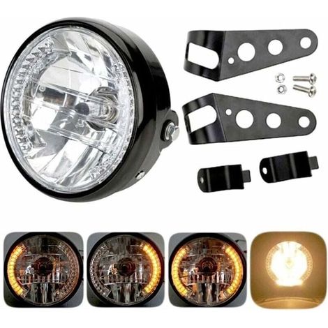 Phare de moto rond 12V – Projecteur LED et halogène 35W – Boîtier ABS étanche – Faisceau réglable haut/bas – Compatible avec la plupart des motos (1/5)
