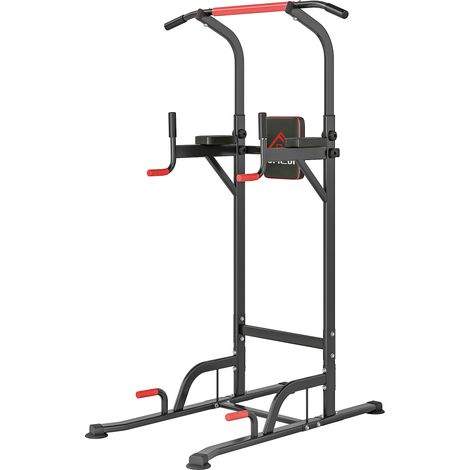 Barre de traction Power Tower, station de fitness multifonction réglable, 189-239 cm, acier, noir et rouge