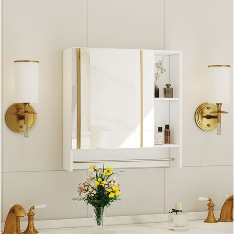 CHICFURN Mobiletto bagno con specchio 55x56x13 cm MDF bianco da parete, ripiano (1/5)