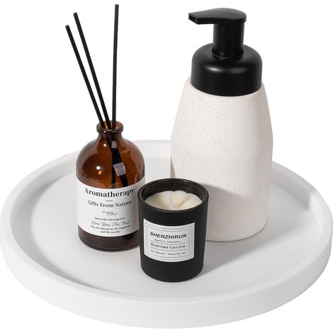 Plateau rond en silicone blanc, 23 cm, organisateur de rangement pour cosmétiques, parfum et accessoires, plateau décoratif pratique pour salle de bain, chambre et hôtel (1/5)