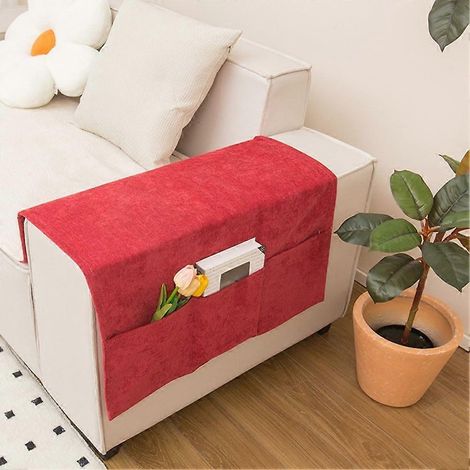 Housse d'accoudoir de canapé en polyester rouge, modèle à enfiler, facile à installer, protège les accoudoirs du canapé. (1/2)