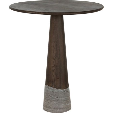 Table haute ronde en chêne et marbre - chêne fumé charbon et marbre gris (1/5)