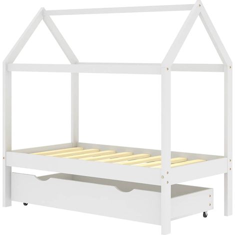 Kids Bed Frame with a Drawer White Solid Pine Wood 70x140 cm vidaXL